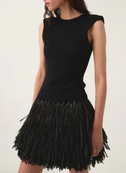 Aje Rushes Raffia Black Mini Dress Size XXS Stretchy Knit for rent on The Volte - image 2