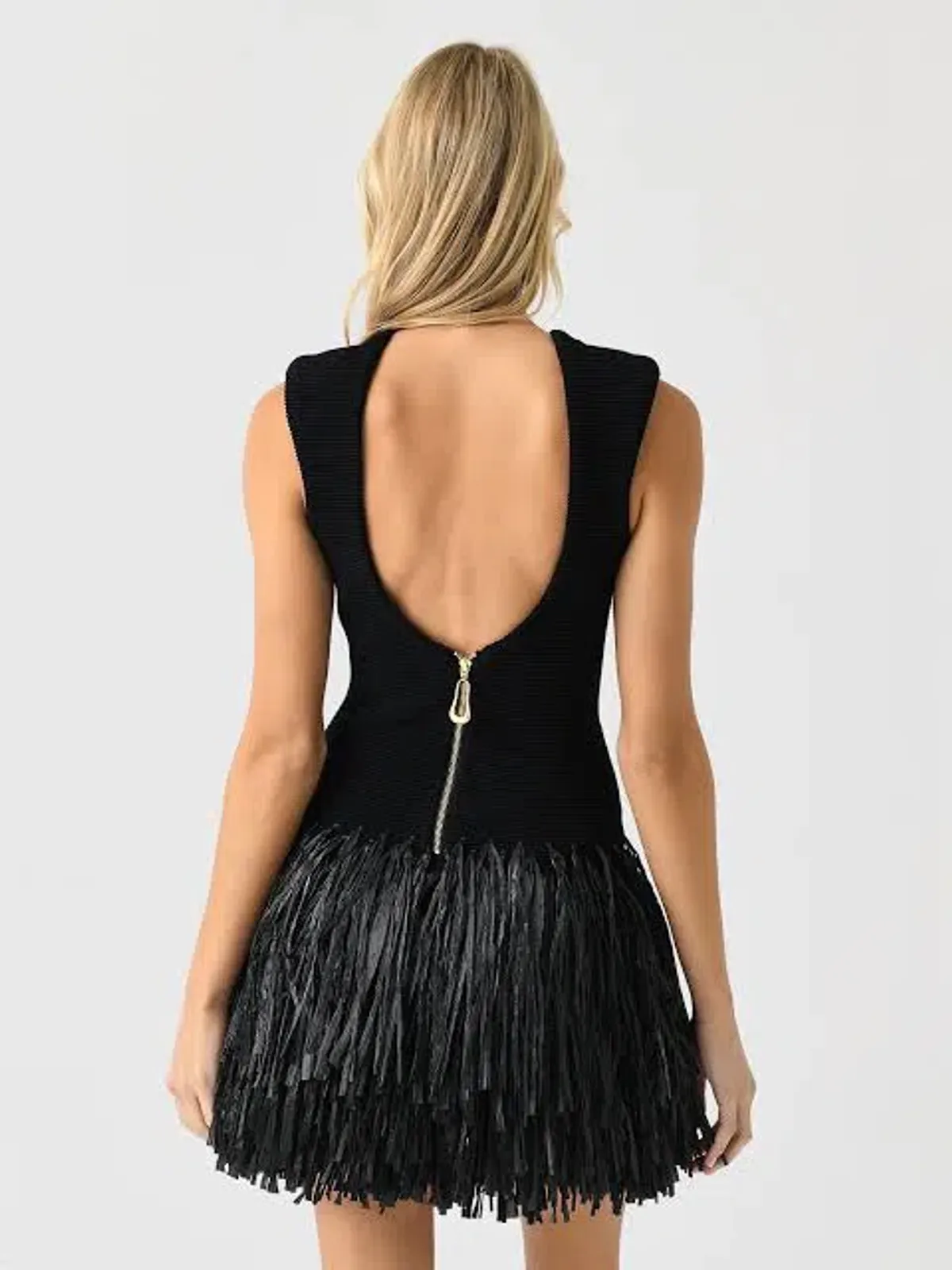 Aje Rushes Raffia Black Mini Dress Size XXS Stretchy Knit - Image 3