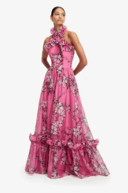 Leo Lin Isabelle Ruffled Halterneck Maxi Dress Size 6 for rent on The Volte - image 1