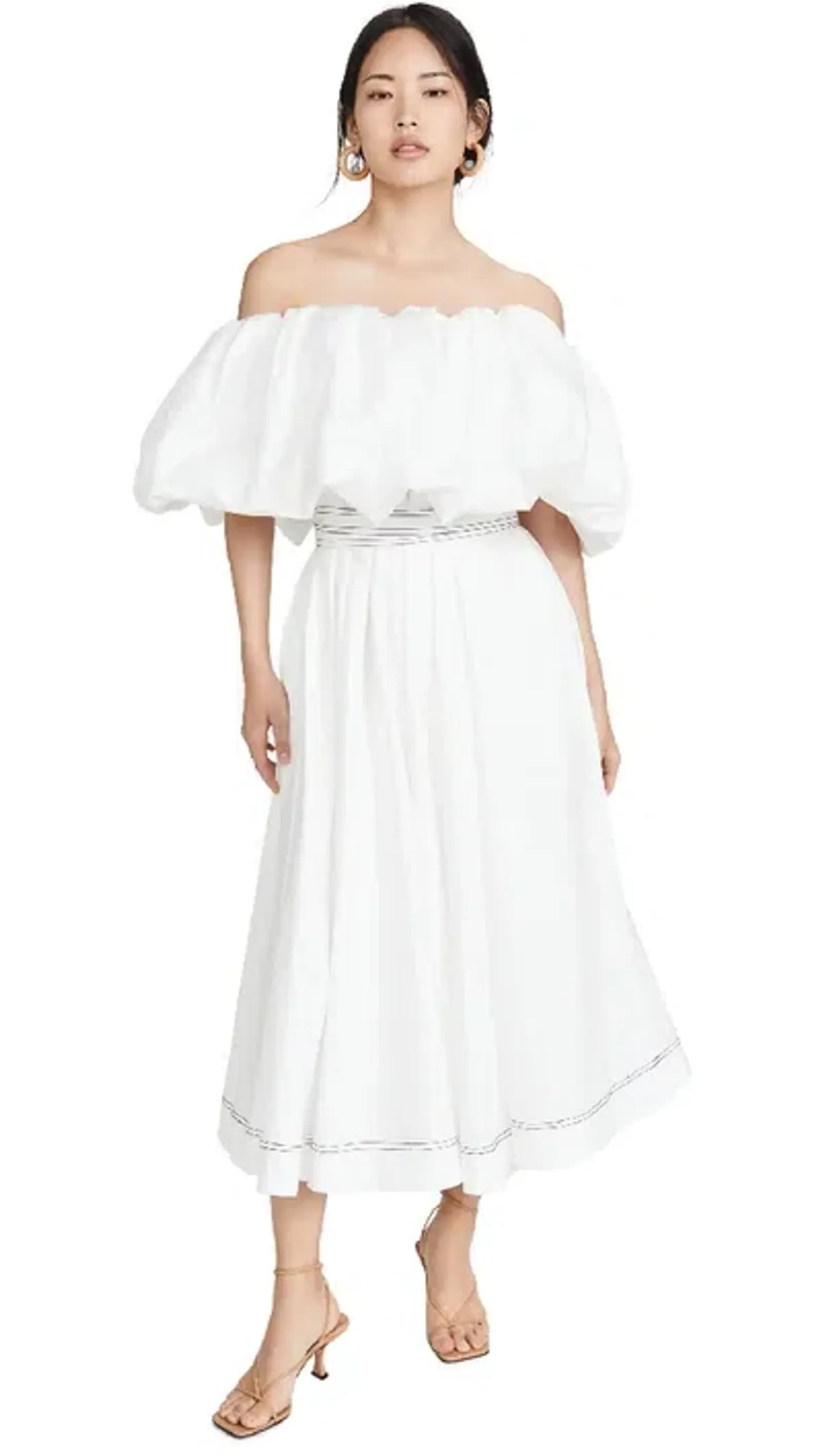 Prima Puff Midi Dress White - Image 1