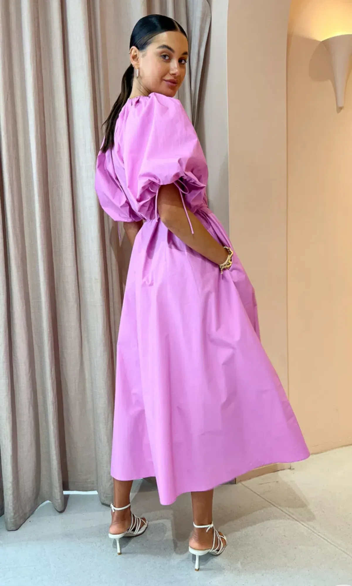 Kinney Elle Puff Sleeve Maxi Dress in Neon Violet - Size Small - Image 2