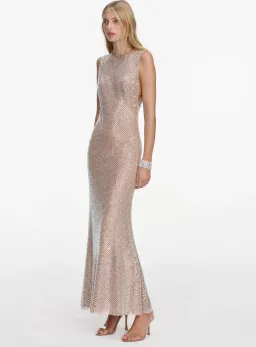 Self Portrait Silver Rhinestone Mesh Midi Dress UK 8 / AU 8 for rent on The Volte - image 6
