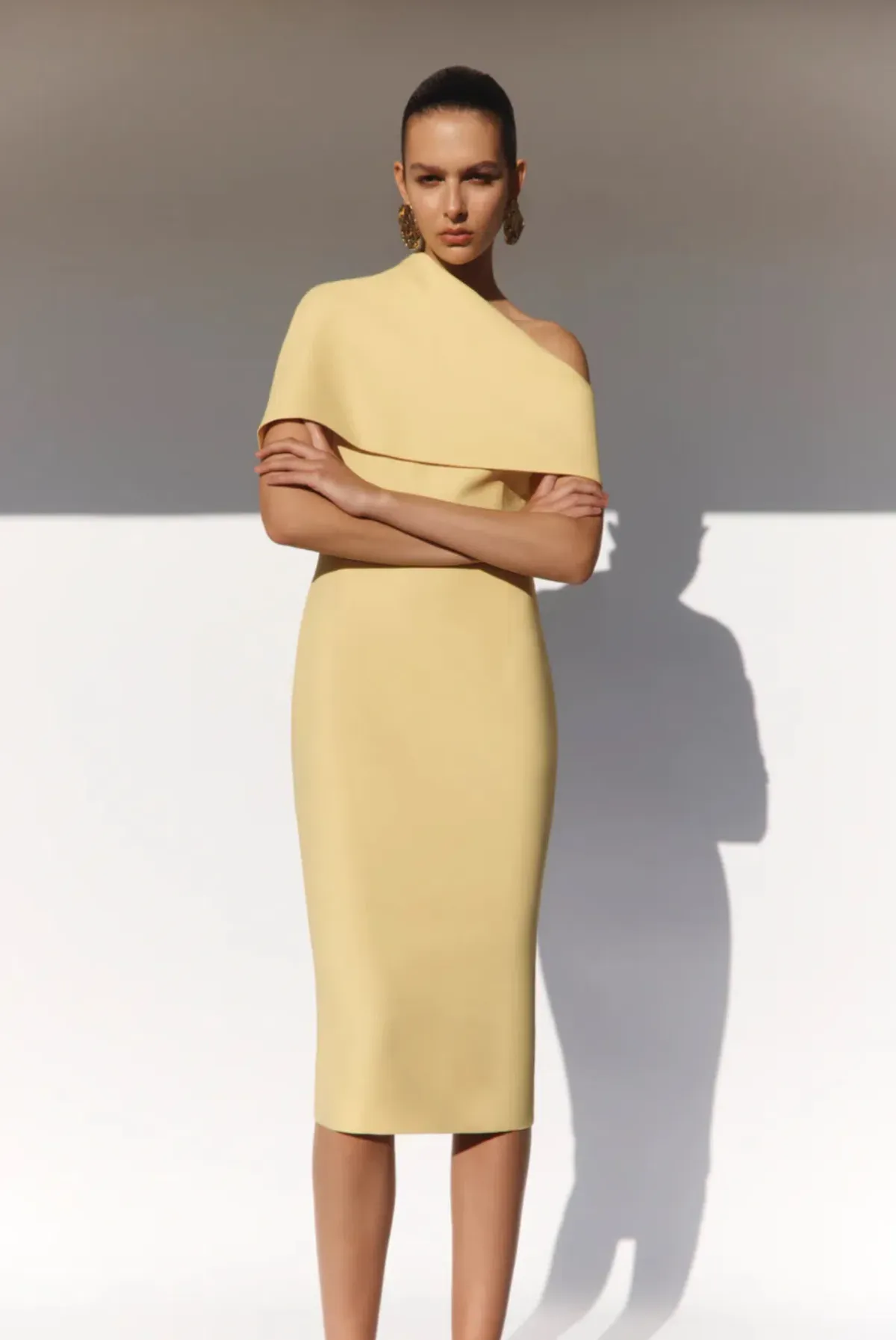 Butter crepe draped collar dress - Image 3