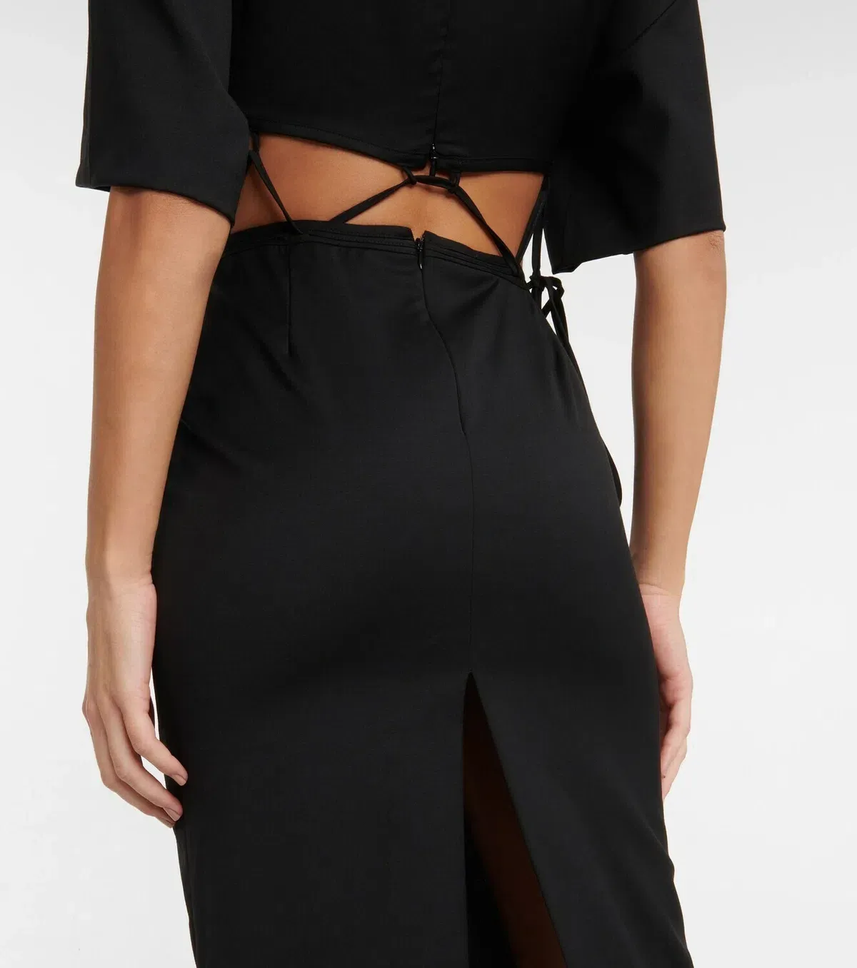 Midi Wool Blend Cut Out Shirt Dress Black - Image 5
