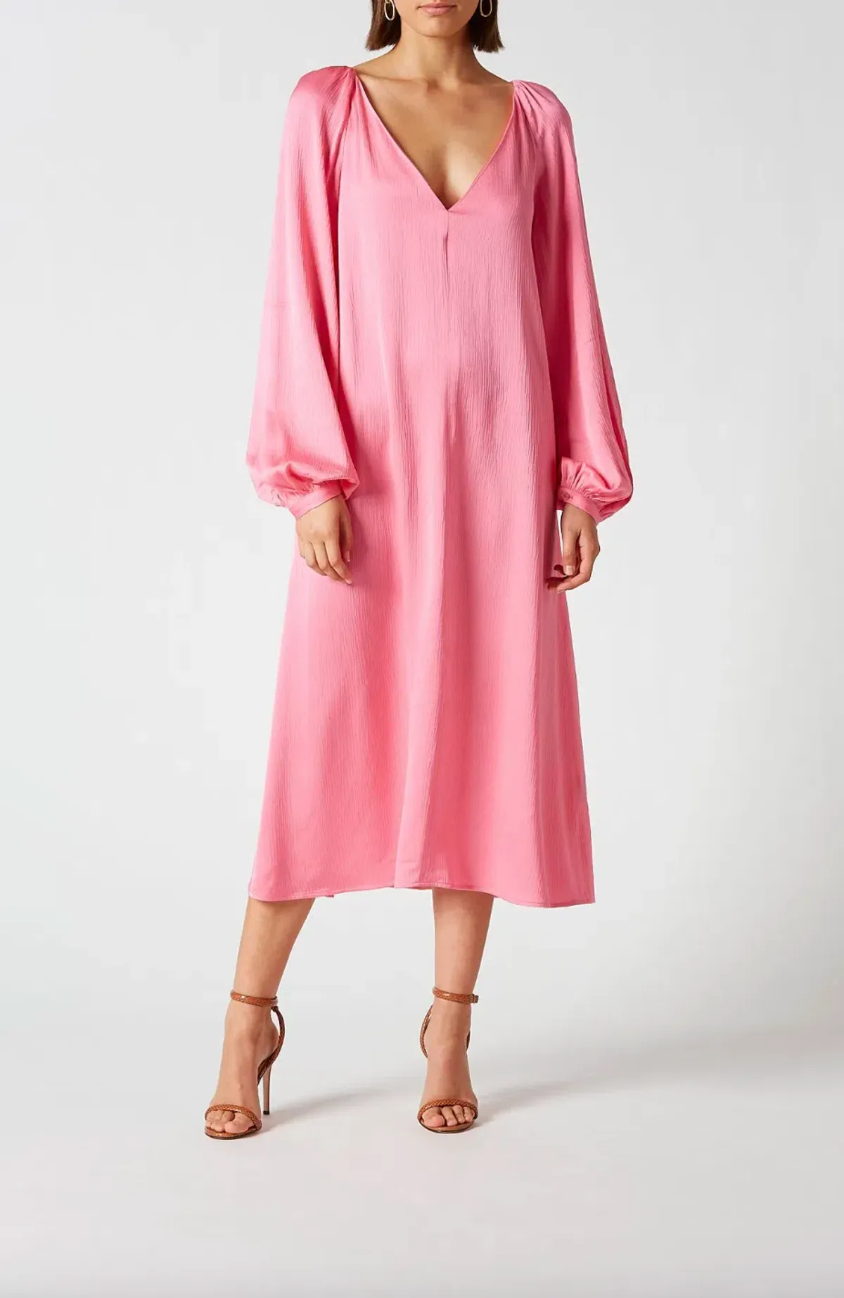 The Textured Satin Trapeze Dress Pink - Image 2