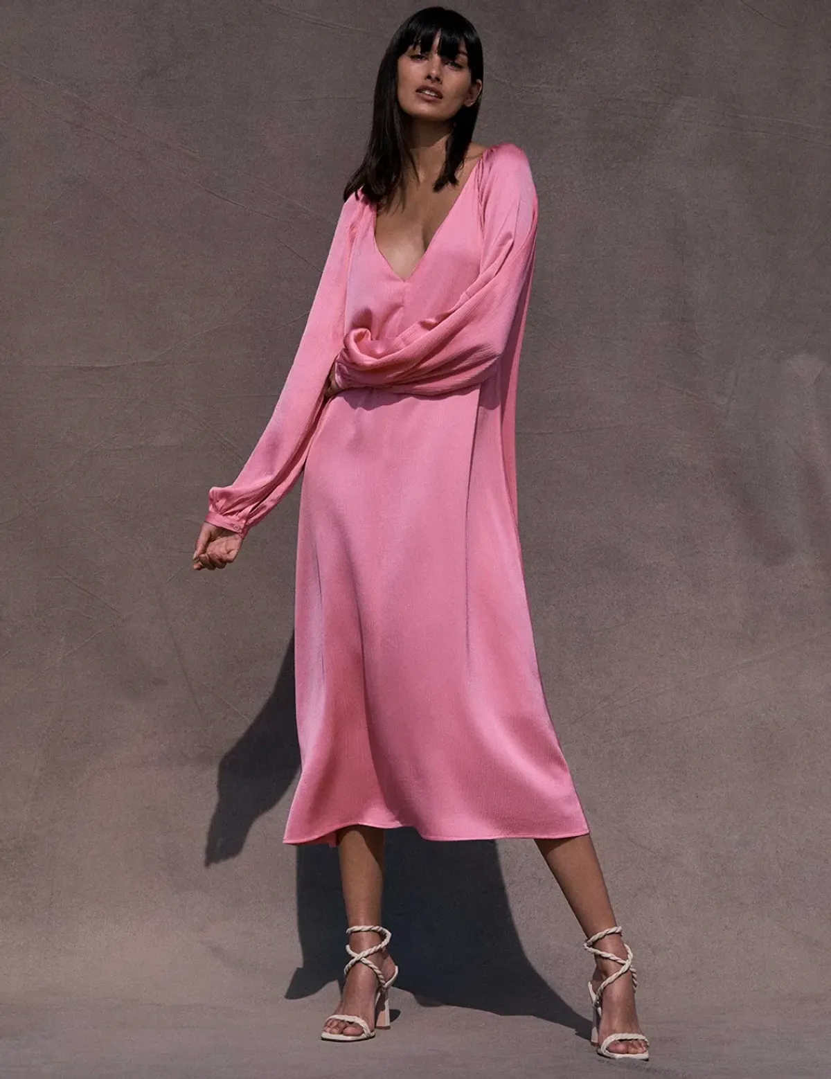 The Textured Satin Trapeze Dress Pink - Image 1