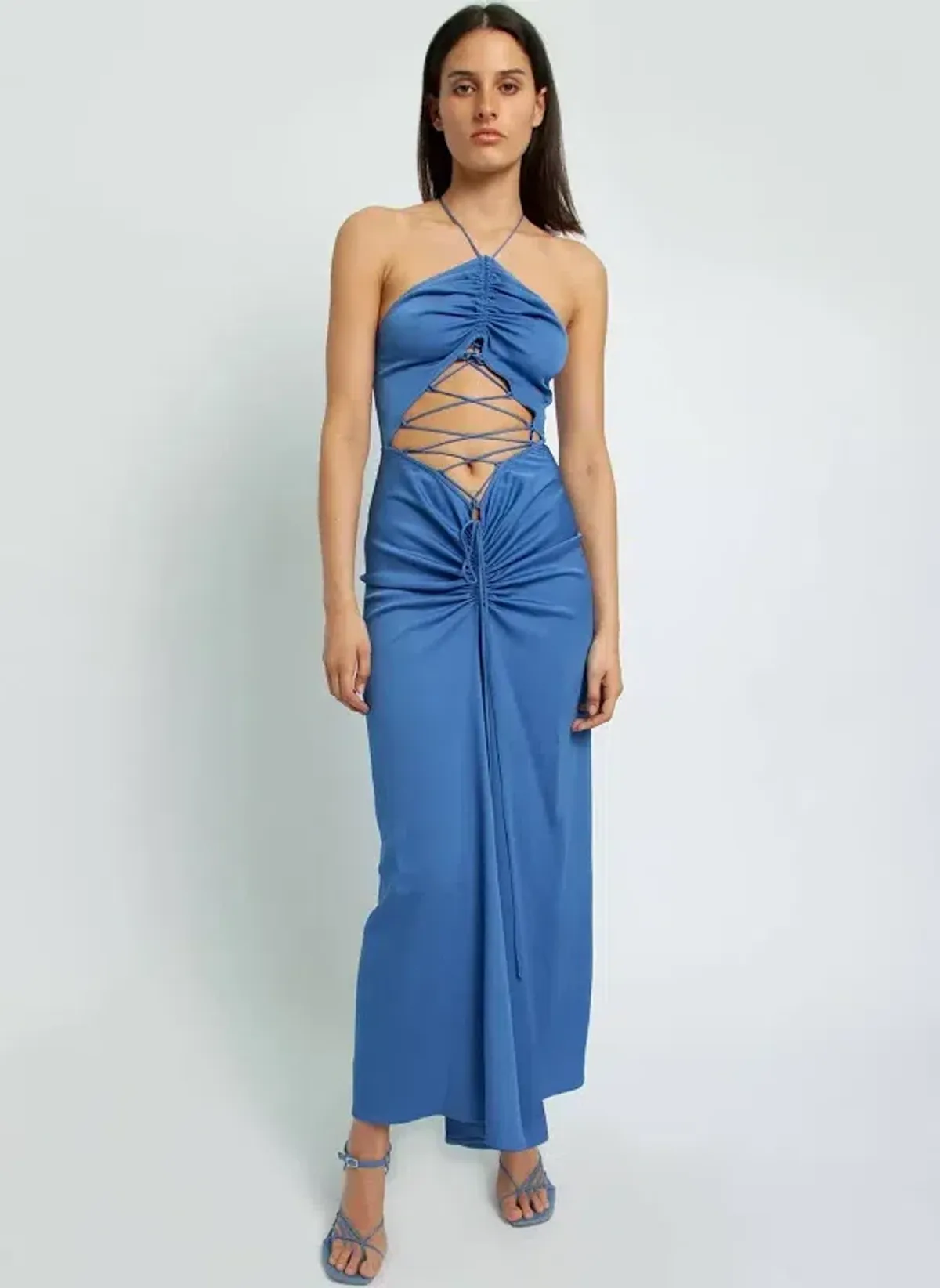 Lattice Waist Midi Dress - Blue - Image 5