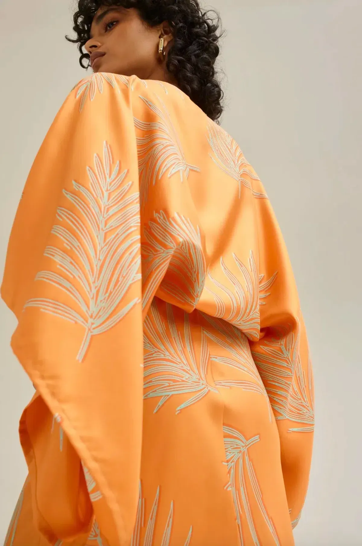 Silk Twill Feather Leaf Top Orange - Image 2