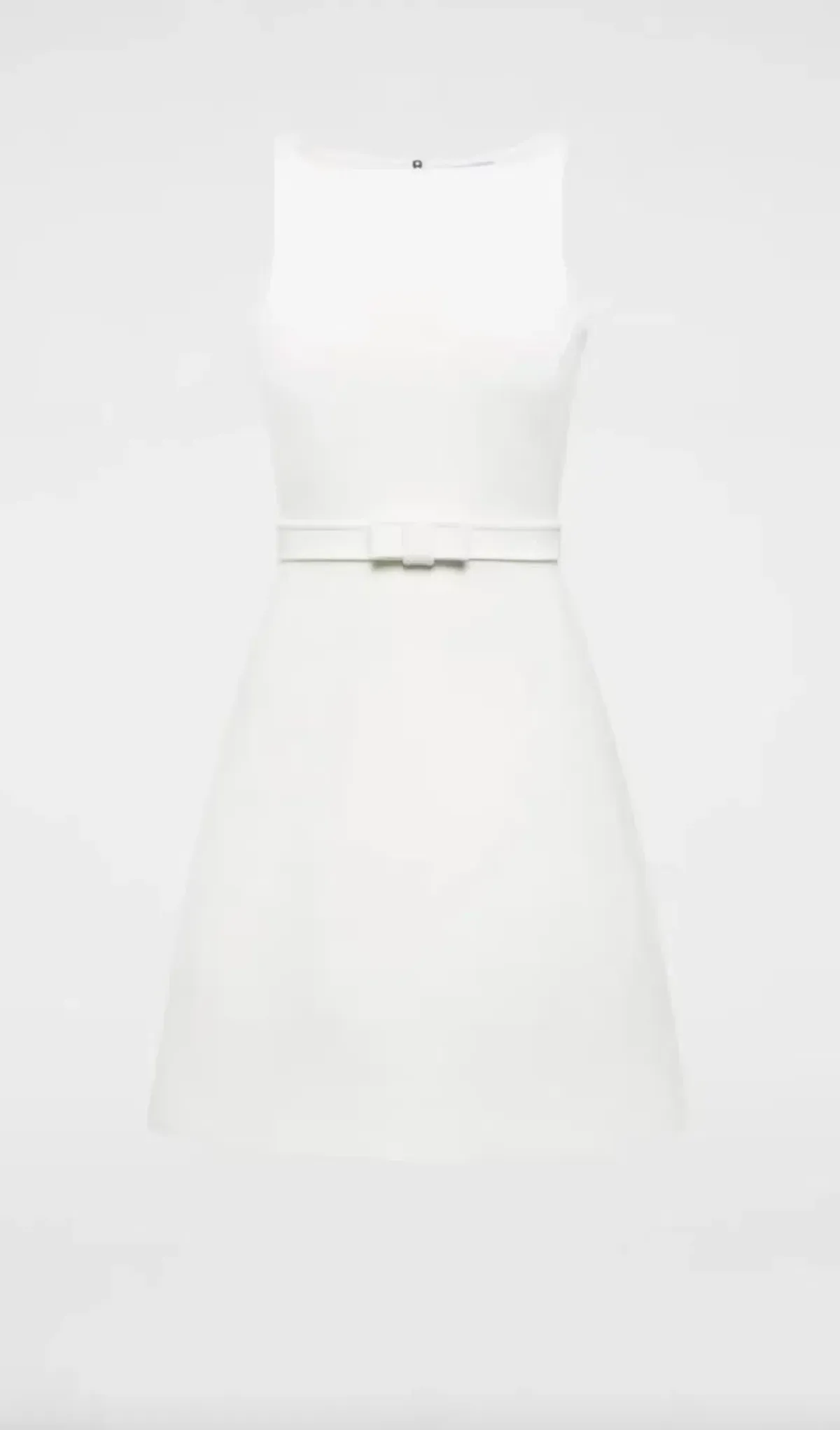 Crepe Knit Bow Bell Dress White With Belt - Image 8