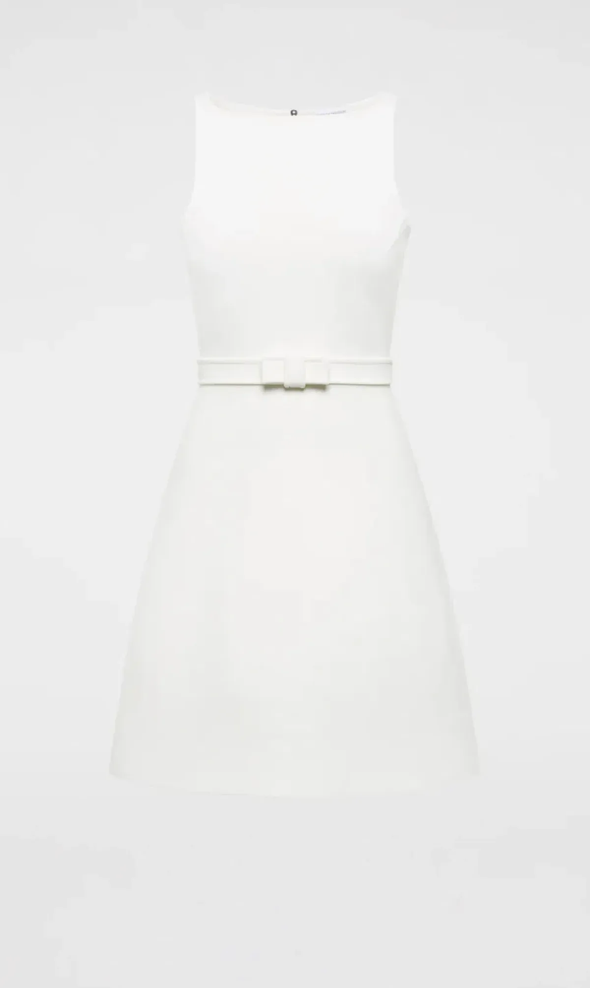 Crepe Knit Bow Bell Dress White With Belt - Image 1