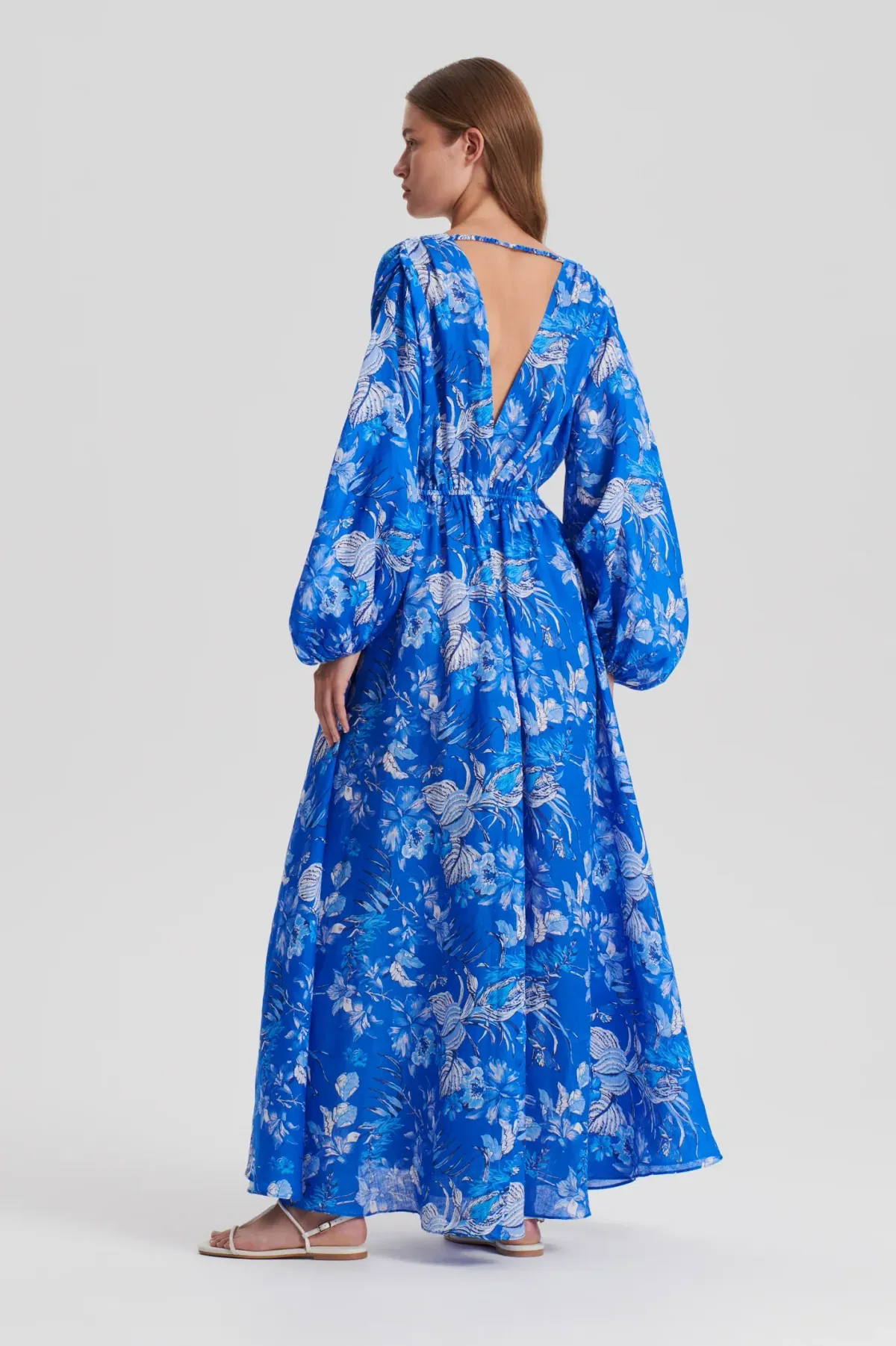 Blue paisley floral linen dress - Image 2
