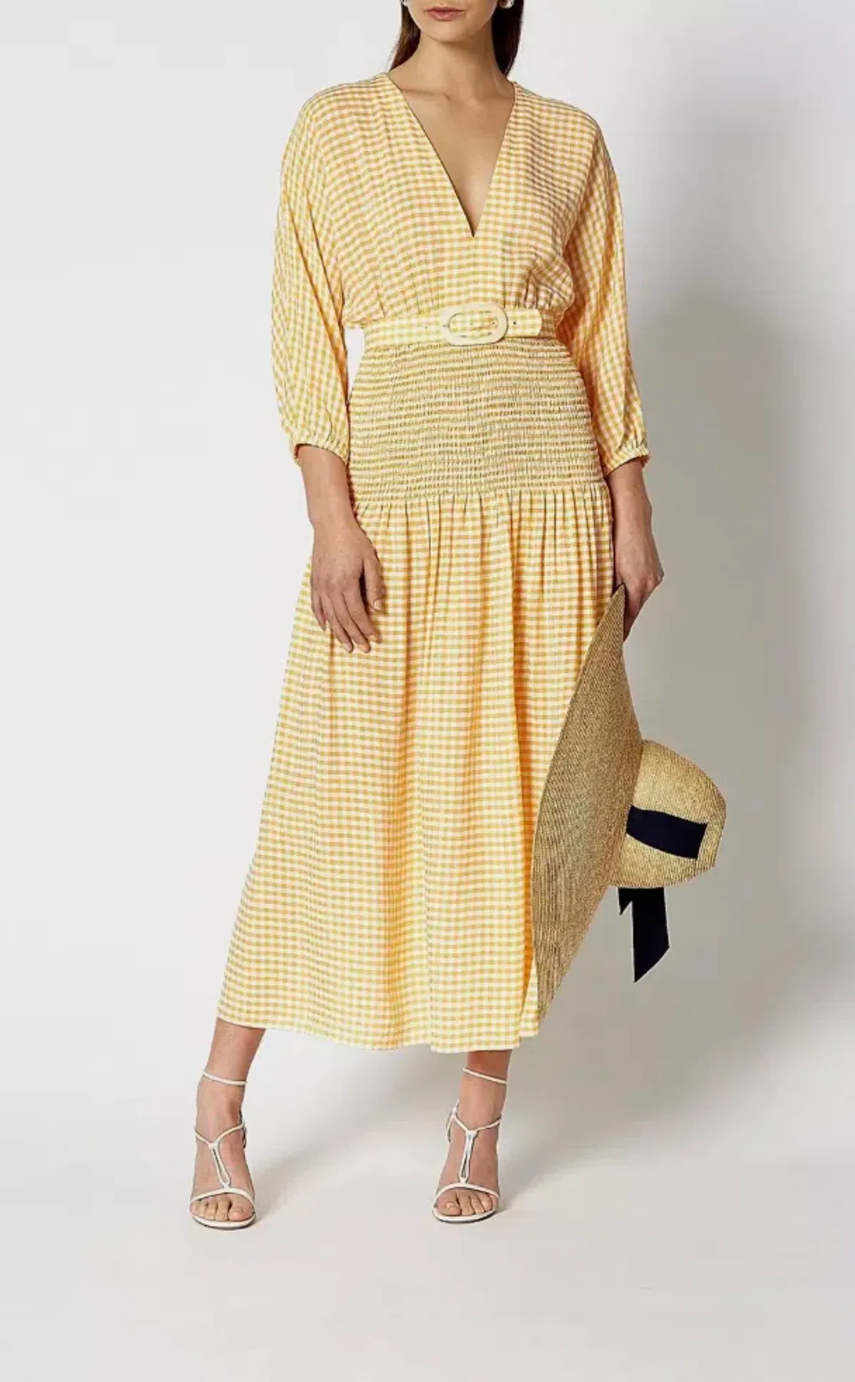Gingham Shirred Dress Tangerine - Image 1