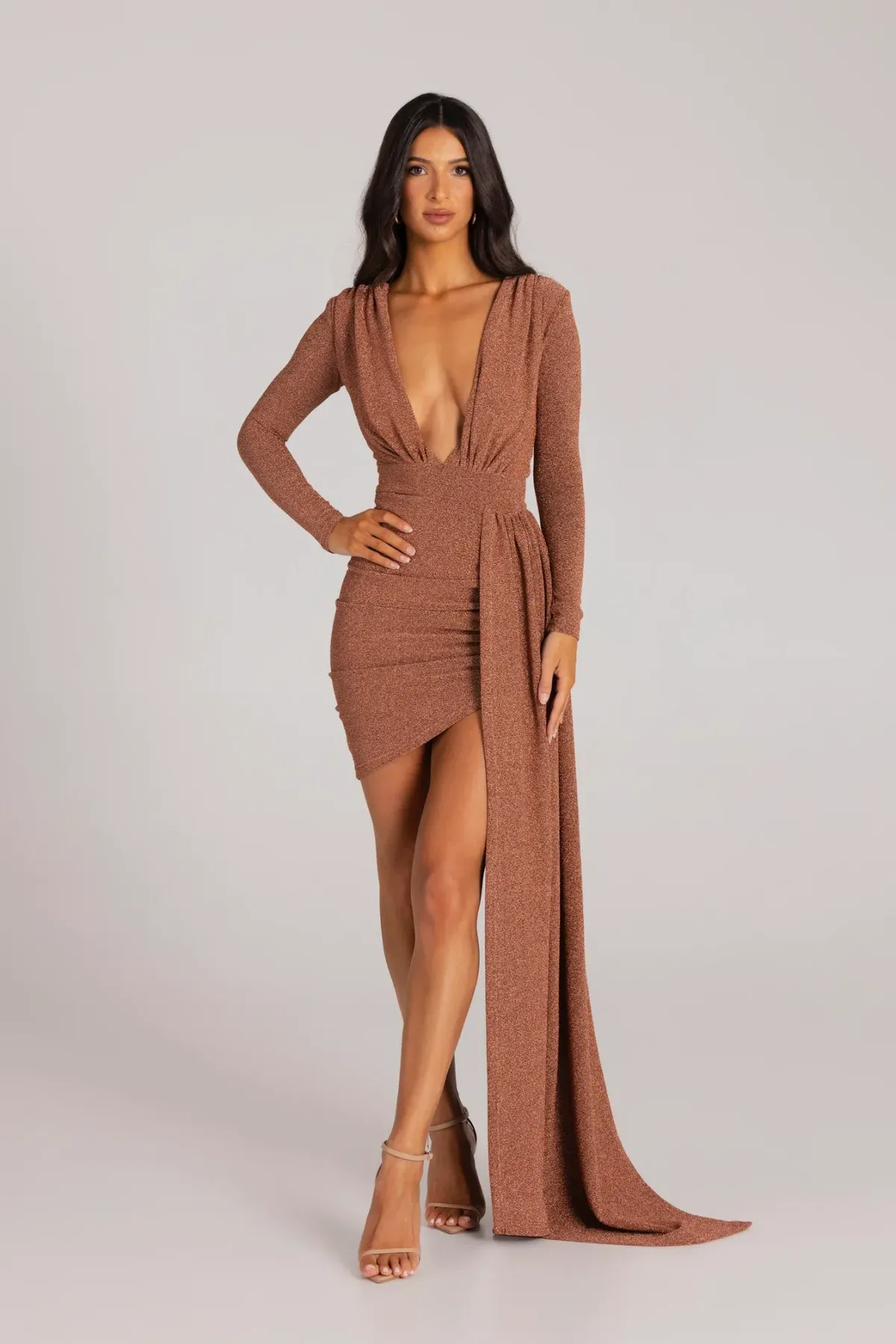 Mariya Bronze Gold Foil Dress - Image 1