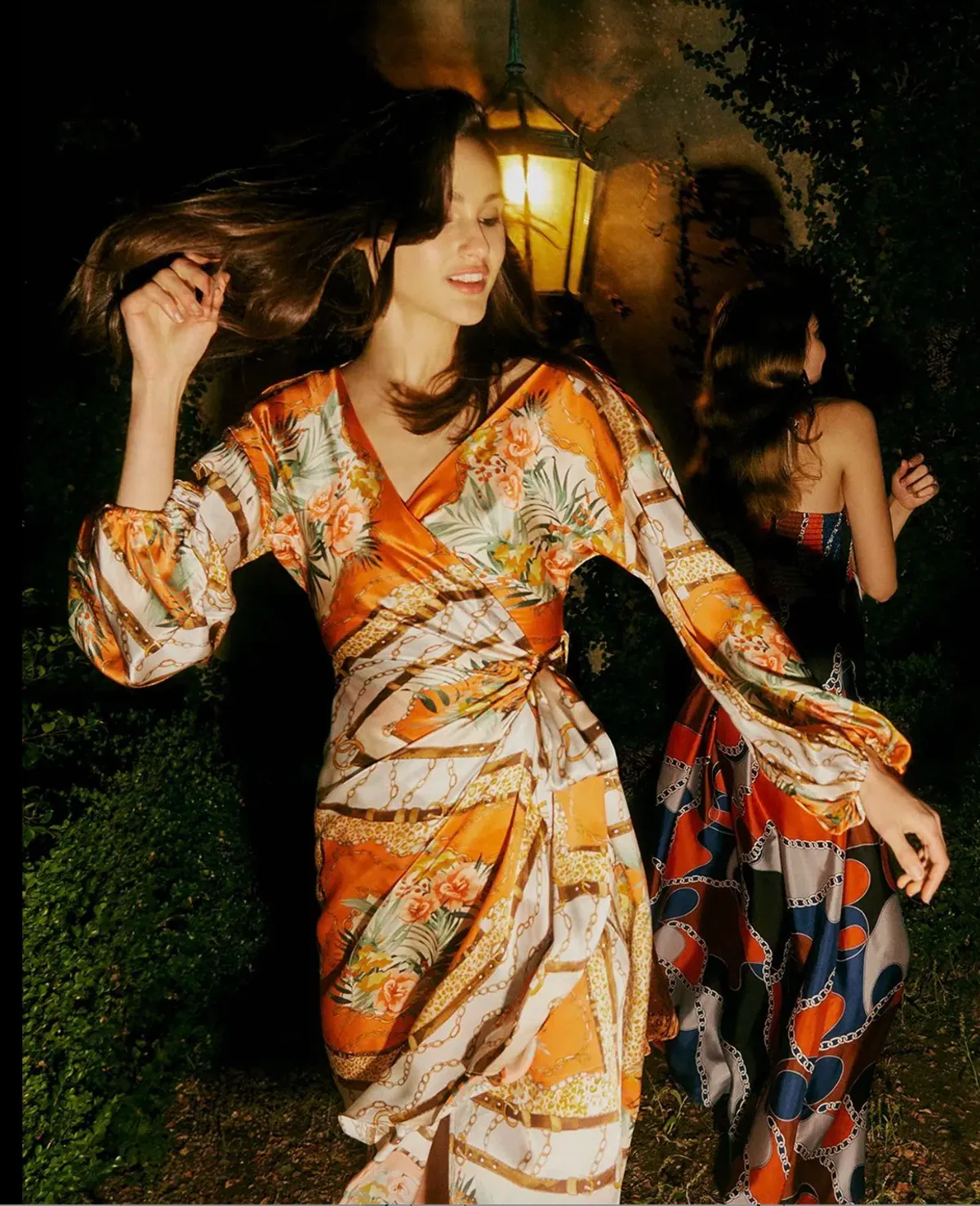 Silk Animal Scarf Print Dress In Apricot - Image 1