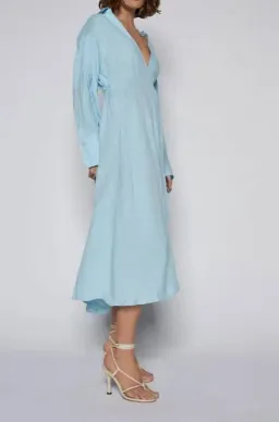 Italian Linen Wrap Shirt Dress Aqua Blue for rent on The Volte - image 2