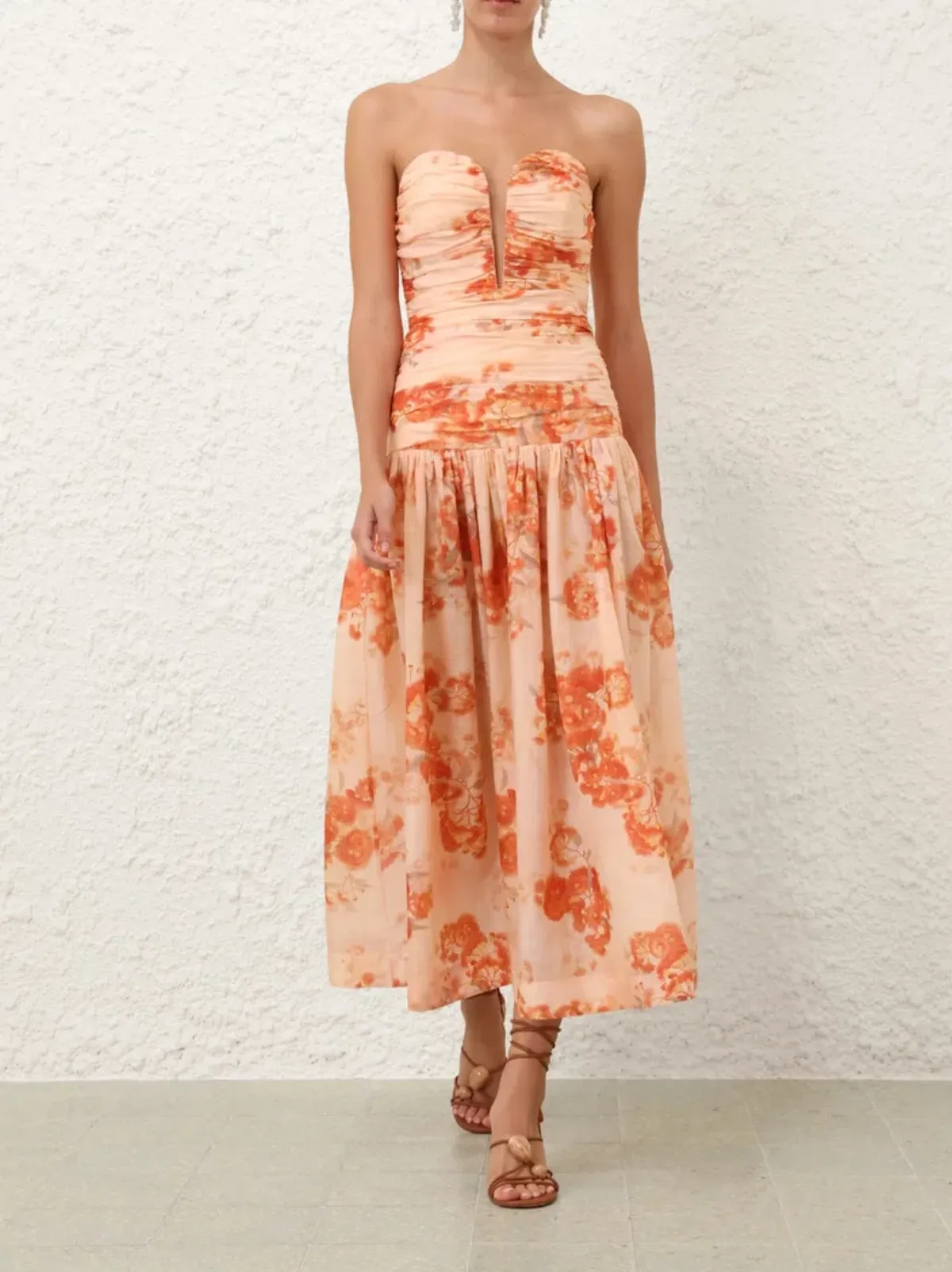 Zimmermann Cascadian Strapless Midi Dress Red Botanical Floral Size OP/6 - Image 1
