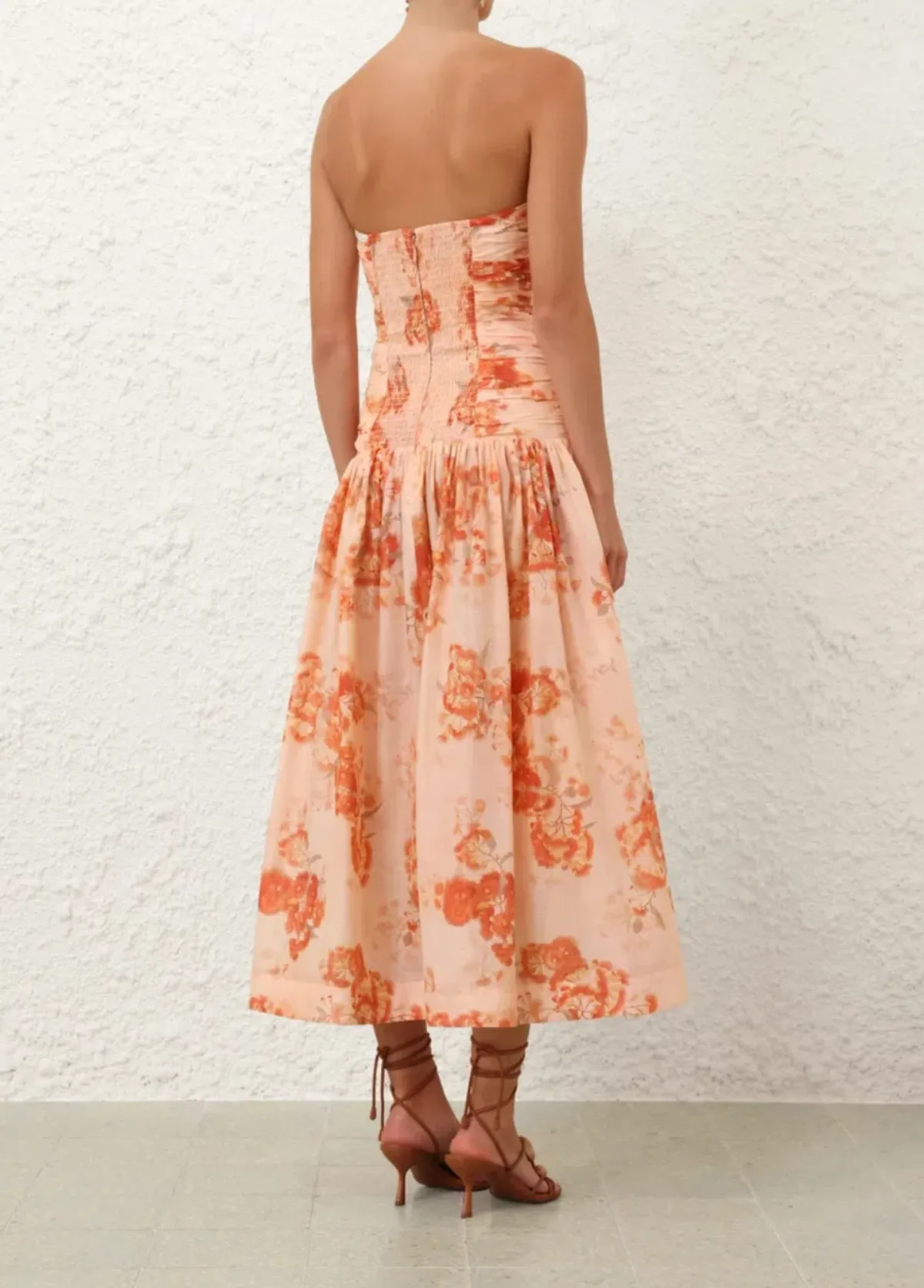 Zimmermann Cascadian Strapless Midi Dress Red Botanical Floral Size OP/6 - Image 4