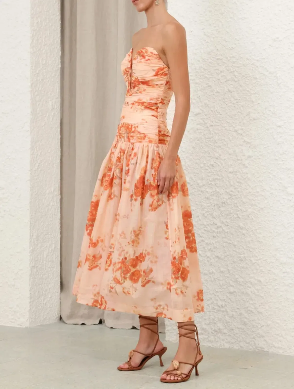 Zimmermann Cascadian Strapless Midi Dress Red Botanical Floral Size OP/6 - Image 3