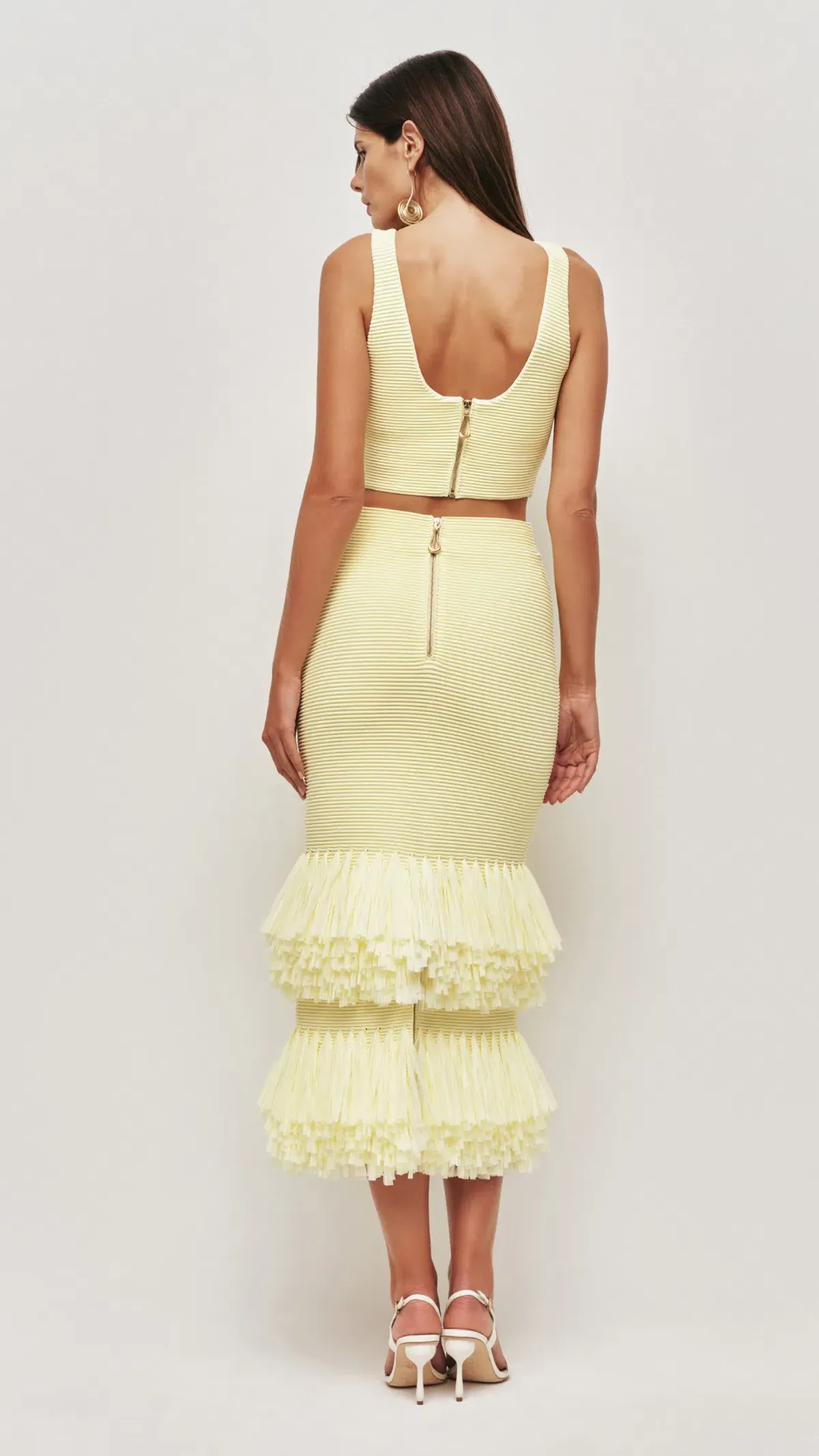AJE Agave Knit Top and Raffia Midi Skirt in Lemon Size S (8) - Image 2
