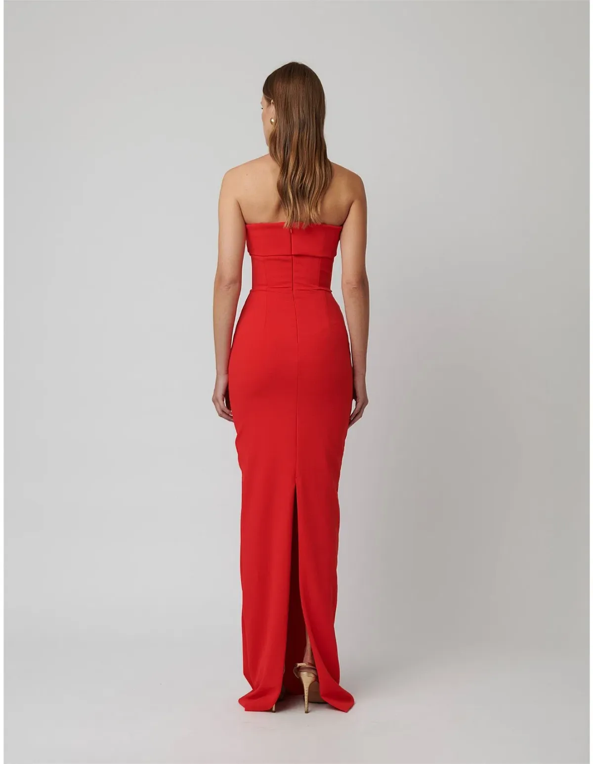 EFFIE KATS MONROE STRAPLESS CREPE FLOOR LENGTH GOWN RED M/10 AU - Image 2