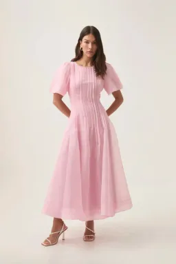 Aje Nova Pleated Midi Dress Chalk Pink Size AU 16 for rent on The Volte - image 1