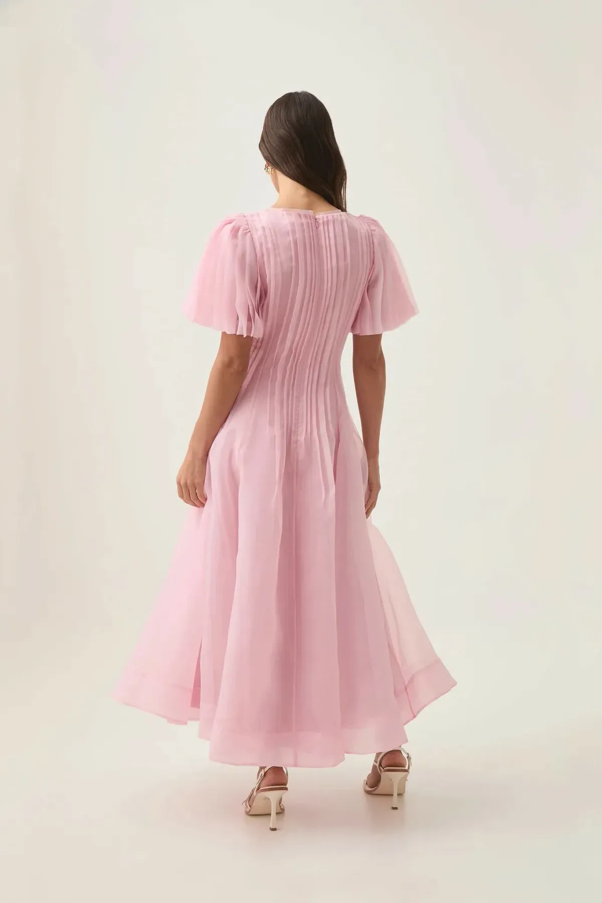 Aje Nova Pleated Midi Dress Chalk Pink Size AU 16 - Image 3