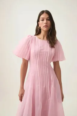 Aje Nova Pleated Midi Dress Chalk Pink Size AU 16 for rent on The Volte - image 2