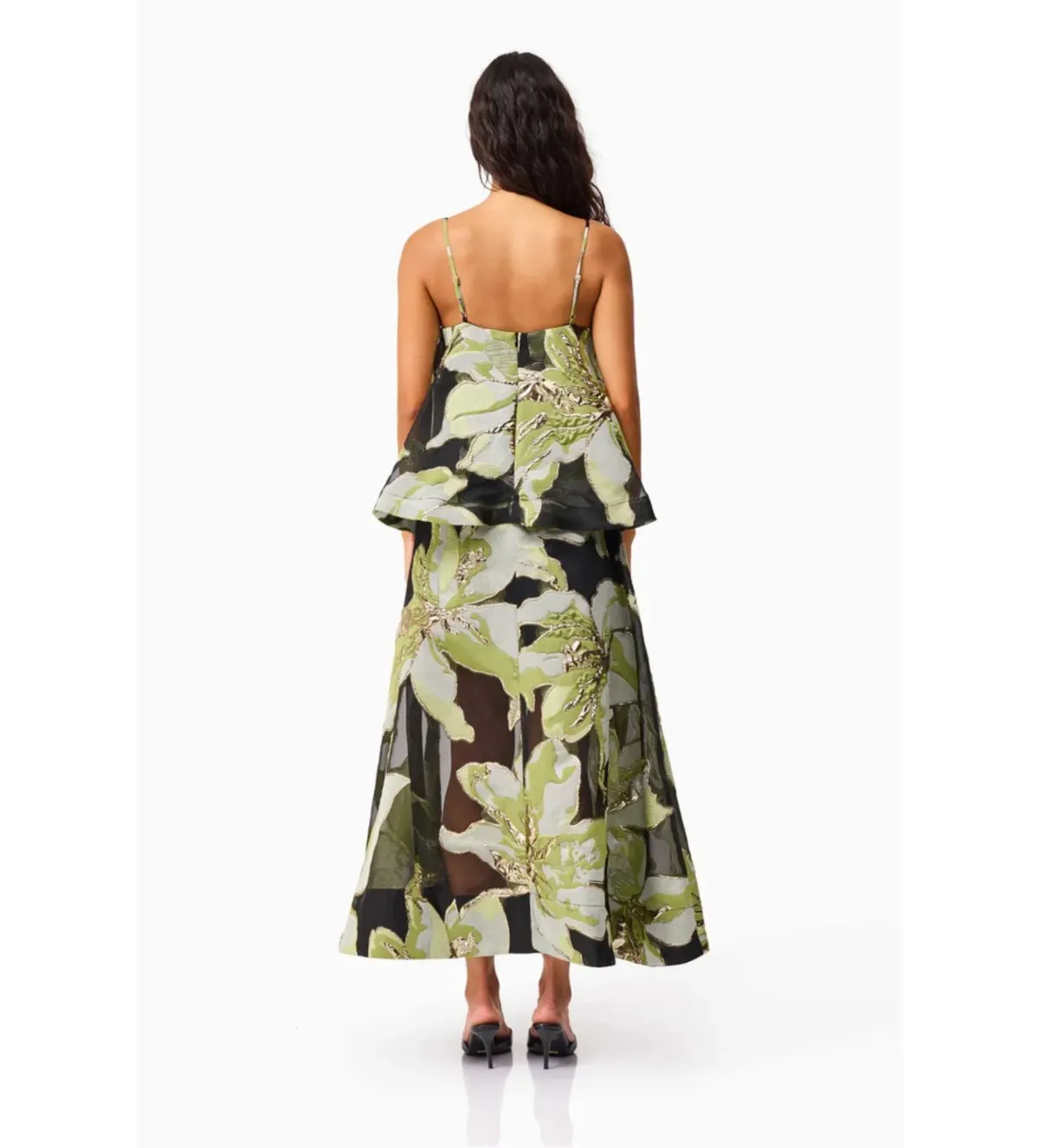 Elliatt Elysia Tiered Gown Black and Green Floral Size L AU 12 - Image 4