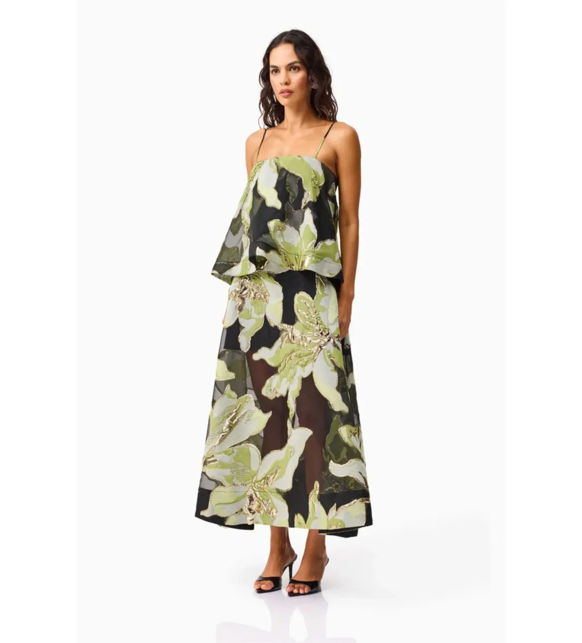 Elliatt Elysia Tiered Gown Black and Green Floral Size L AU 12 - Image 2