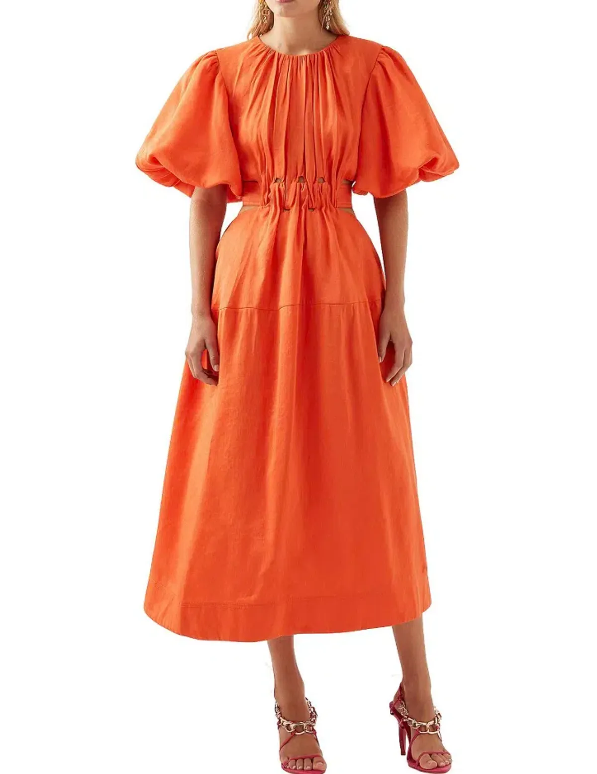 Aje Cosette Midi Dress, Orange, Size 8 - Image 1