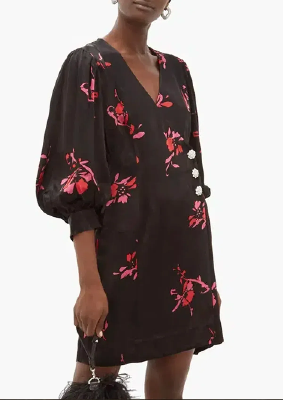 Ganni Crystal Button Floral Mini Dress Size AU 8 / S - Image 2