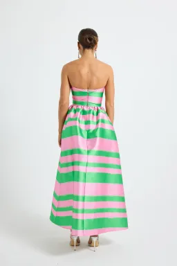 Pasduchas Gigi Strapless Midi Dress in Watermelon Green/Pink Stripe Print Size 10 for rent on The Volte - image 3