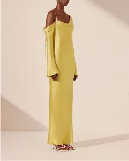 Sofia Asymmetrical Long Sleeve Long Sleeve Maxi Dress - Lime  for rent on The Volte - image 2