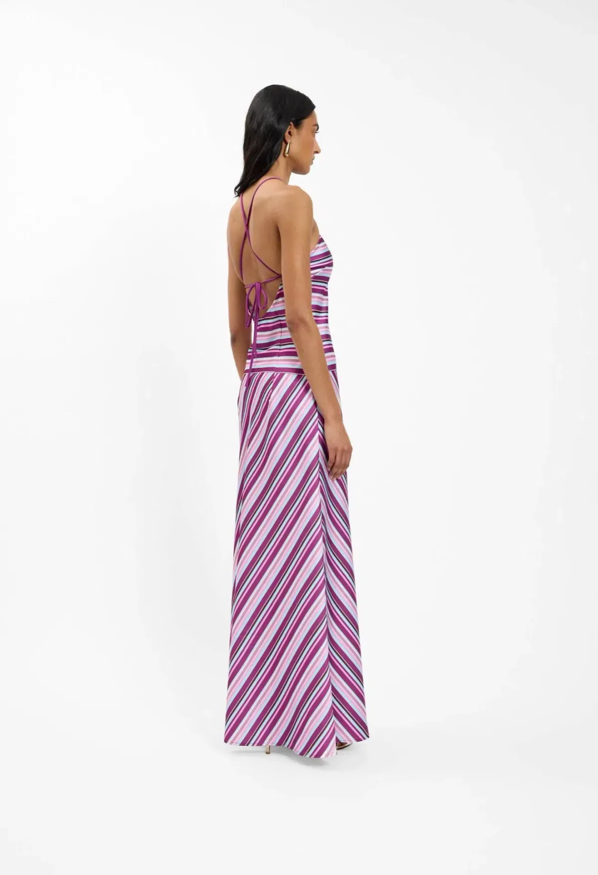 WITH HARPER LU | HALTER MAXI DRESS | VIOLET STRIPE | SIZE M/10 - Image 4