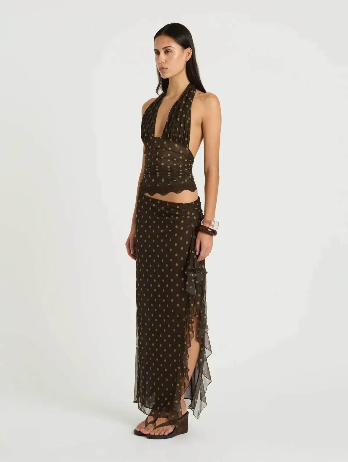 Benni Penelope Maxi Dress Brown Polka Size 12 - Image 2