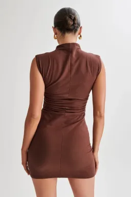 Meshki - Melania High Neck Mini Dress - Mocha - Size M for rent on The Volte - image 3