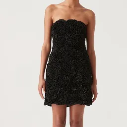 AJE Gazer Rosette Rose Mini Dress Black Medium M 10 for rent on The Volte - image 2