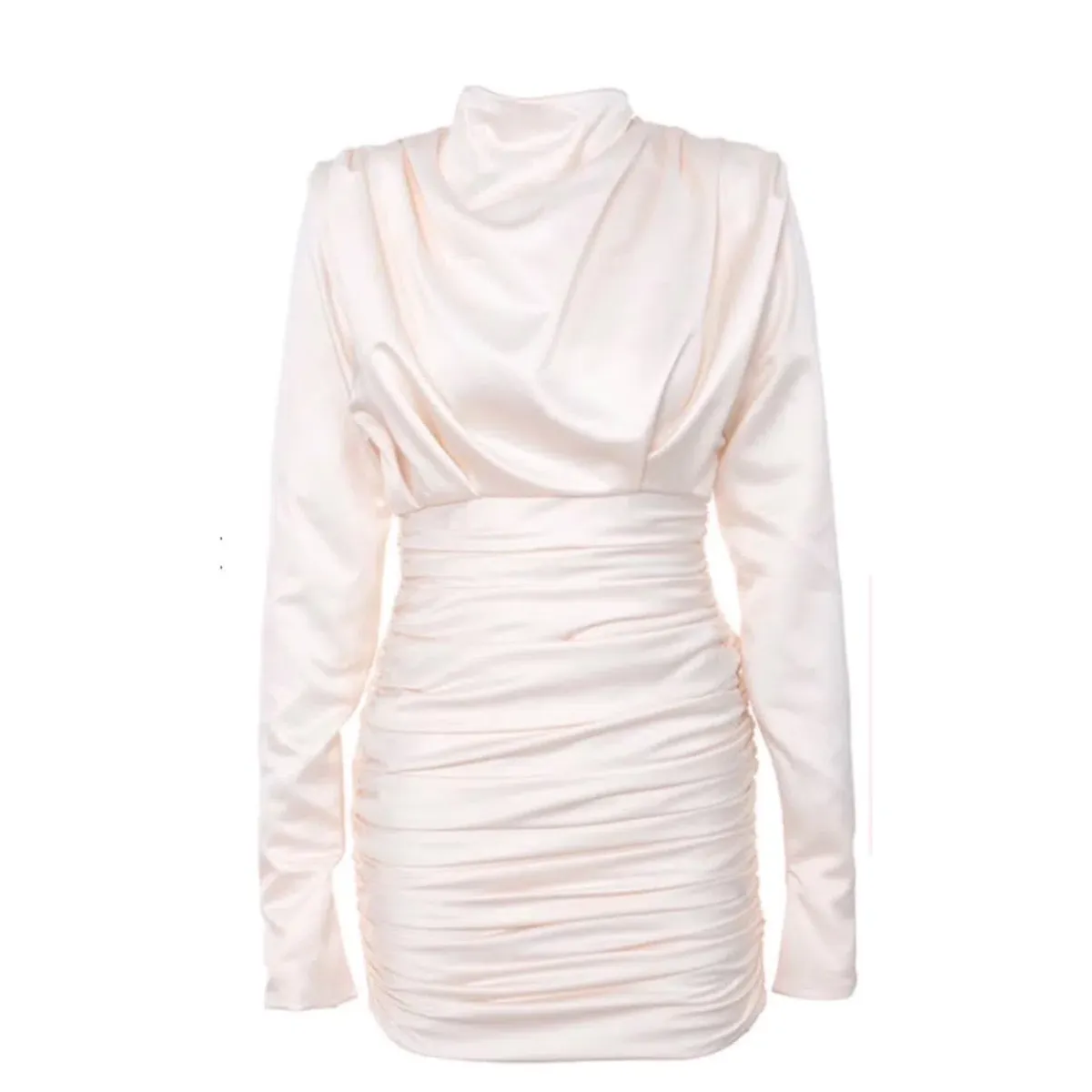 House Of CB Giorgiana Satin Draped Ruched Dress Ivory Cream 6 Extra Small XS - Image 1