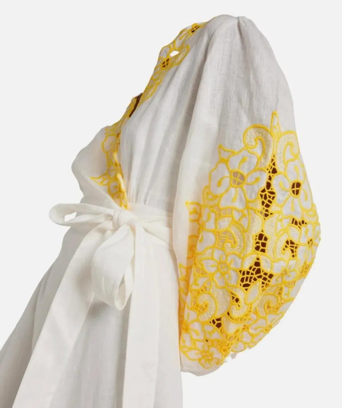 Zimmermann Golden Embroidered Midi Dress | White/Yellow, Wrap Style Size 3 /14 Anglaise, Dolman - Image 10
