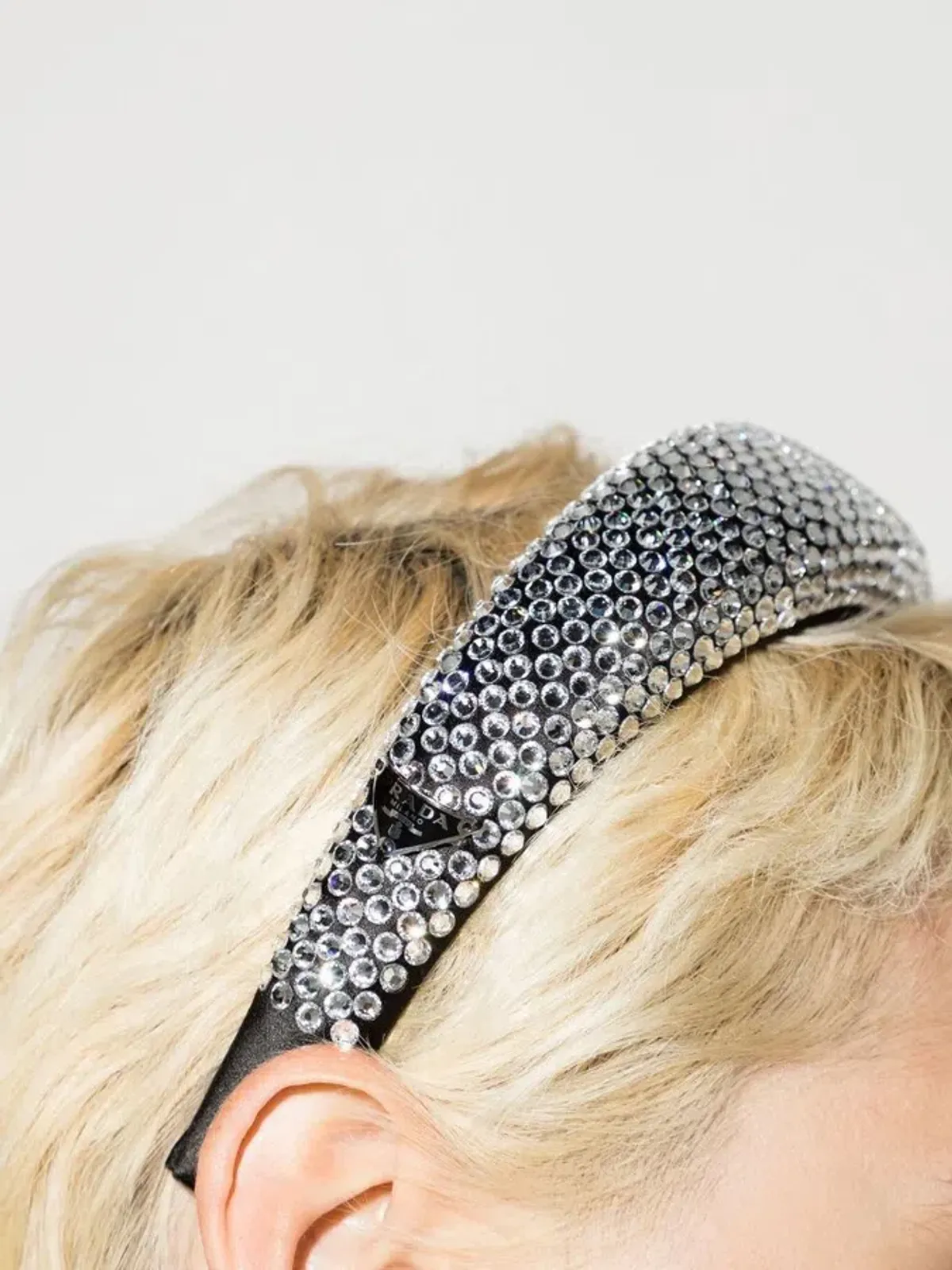 Prada Black Crystal-Embellished Silk Headband - Image 2