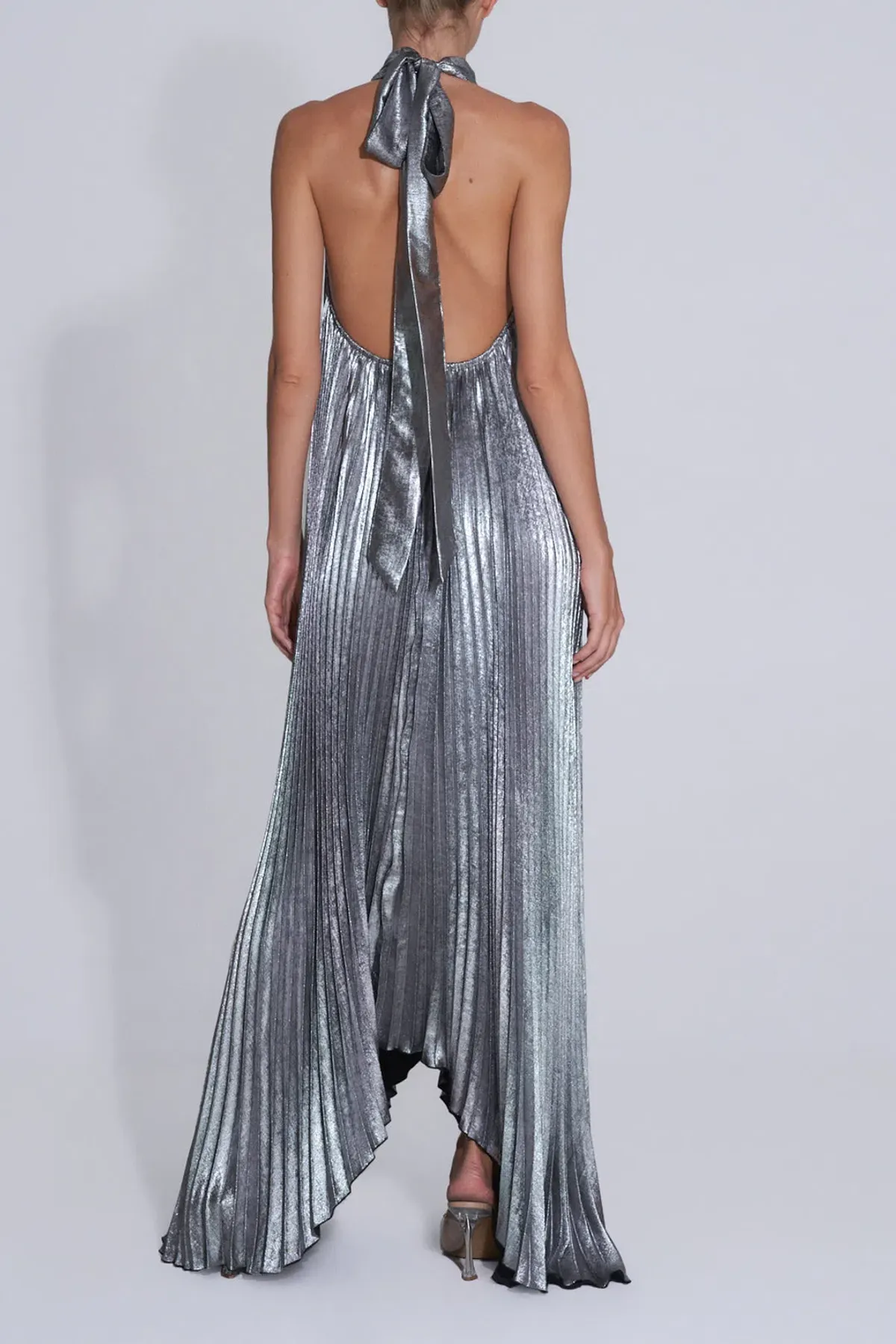 L'idee Opera Gown in Gunmetal Shimmer Size 8 - Image 3