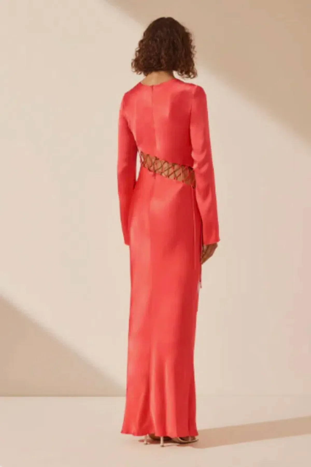 Shona Joy Lydie Asymmetric Red Maxi Dress with tie detail Size 10 - Image 3