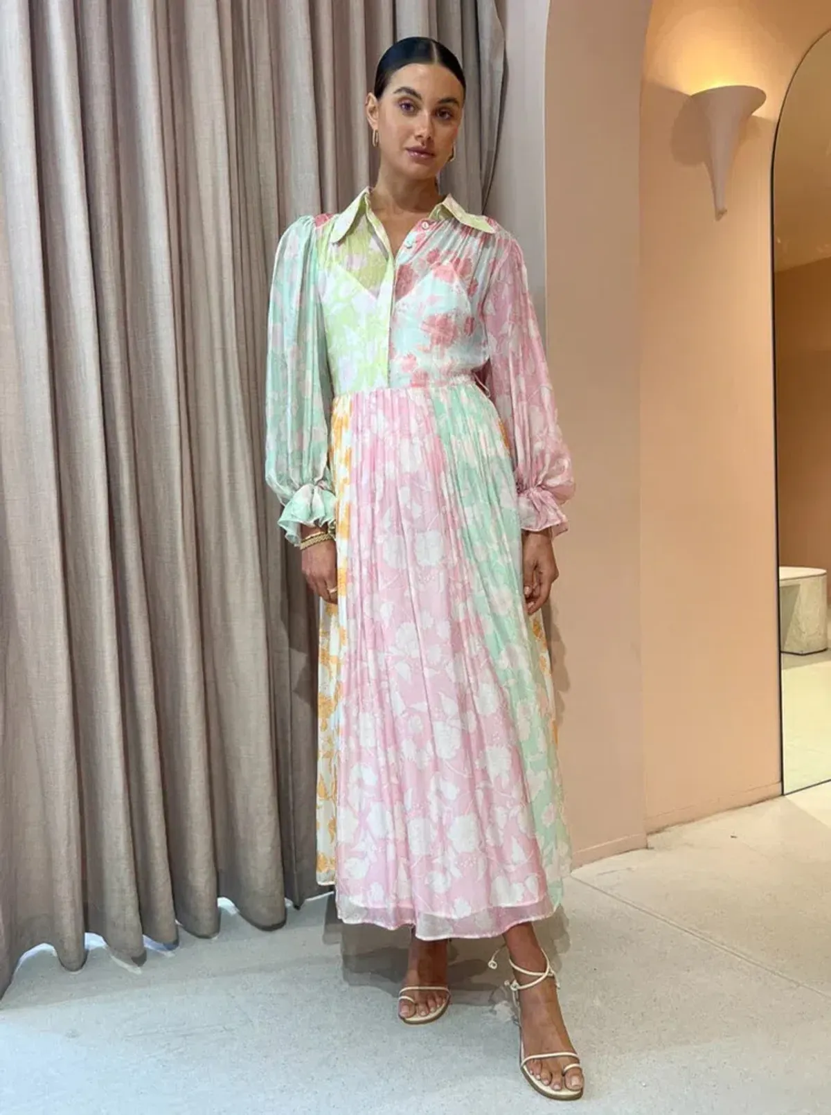 Leo Lin Cassie Tie Neck Midi Dress Anemone Splice Print. Size 10 - Image 12