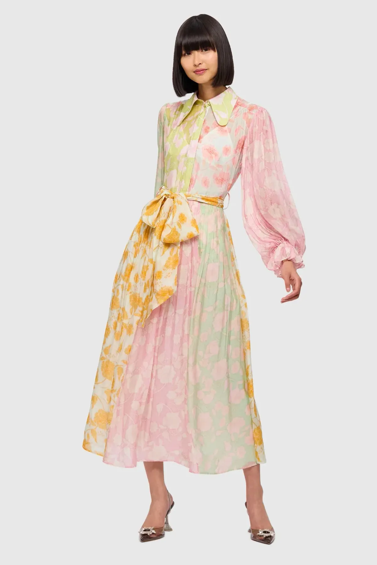 Leo Lin Cassie Tie Neck Midi Dress Anemone Splice Print. Size 10 - Image 1