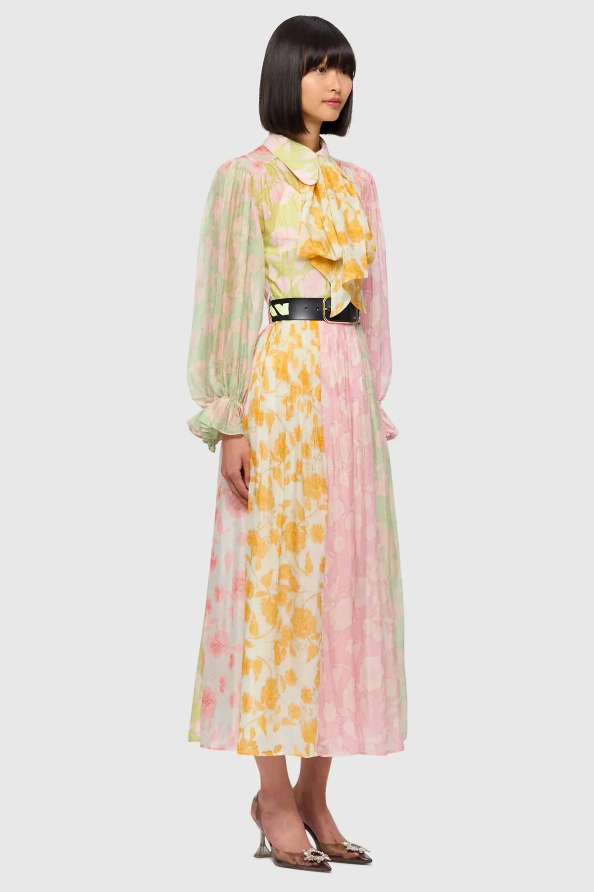 Leo Lin Cassie Tie Neck Midi Dress Anemone Splice Print. Size 10 - Image 3