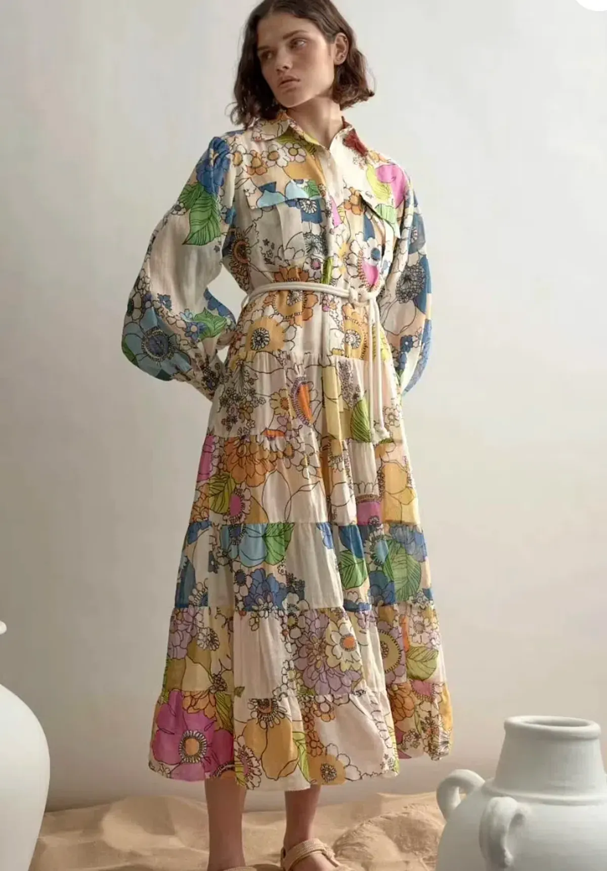 Alemais Farrah Tiered Shirt Dress in Floral Multi Size 8 - Image 1