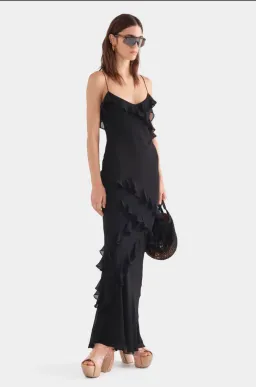 Venroy Silk Ruffle Slip Dress - Black XS / AU 6 for rent on The Volte - image 2