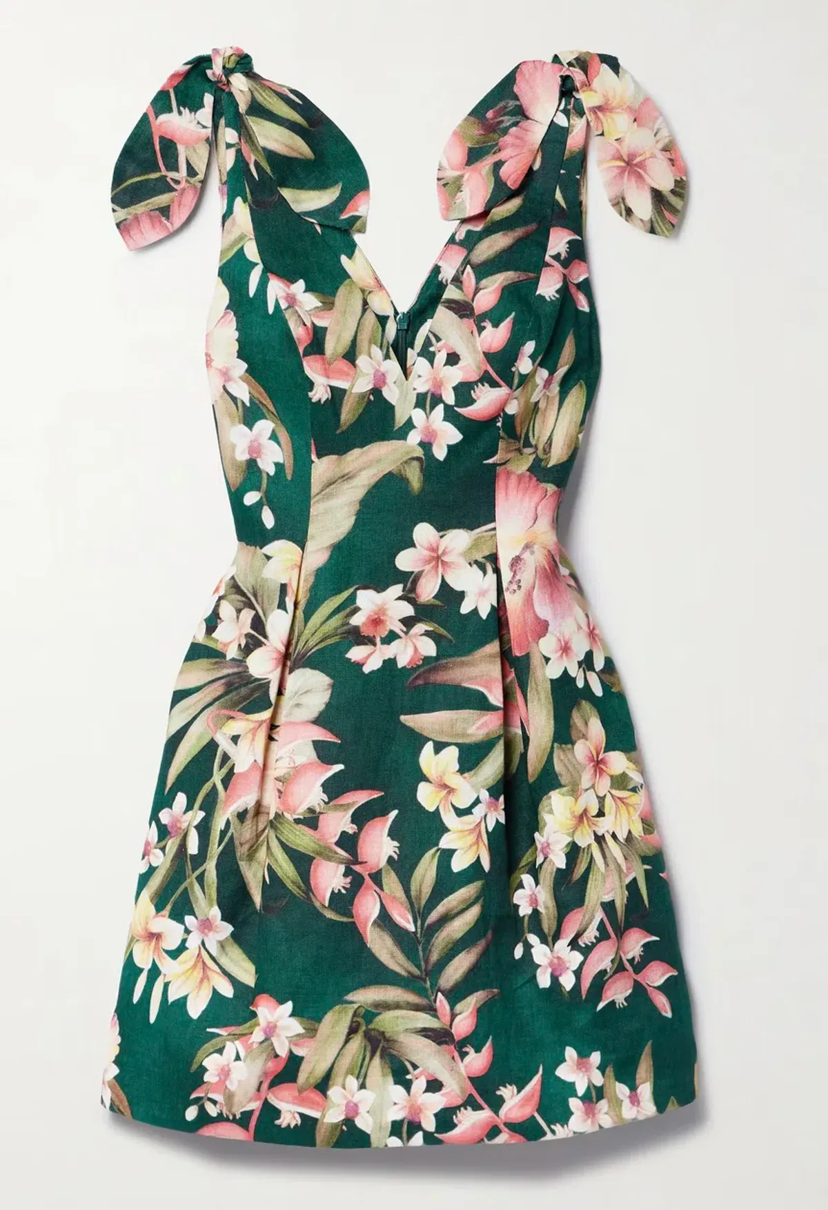 Zimmermann Lexi pleated floral-print linen mini dress Emerald Size 2 - Image 3