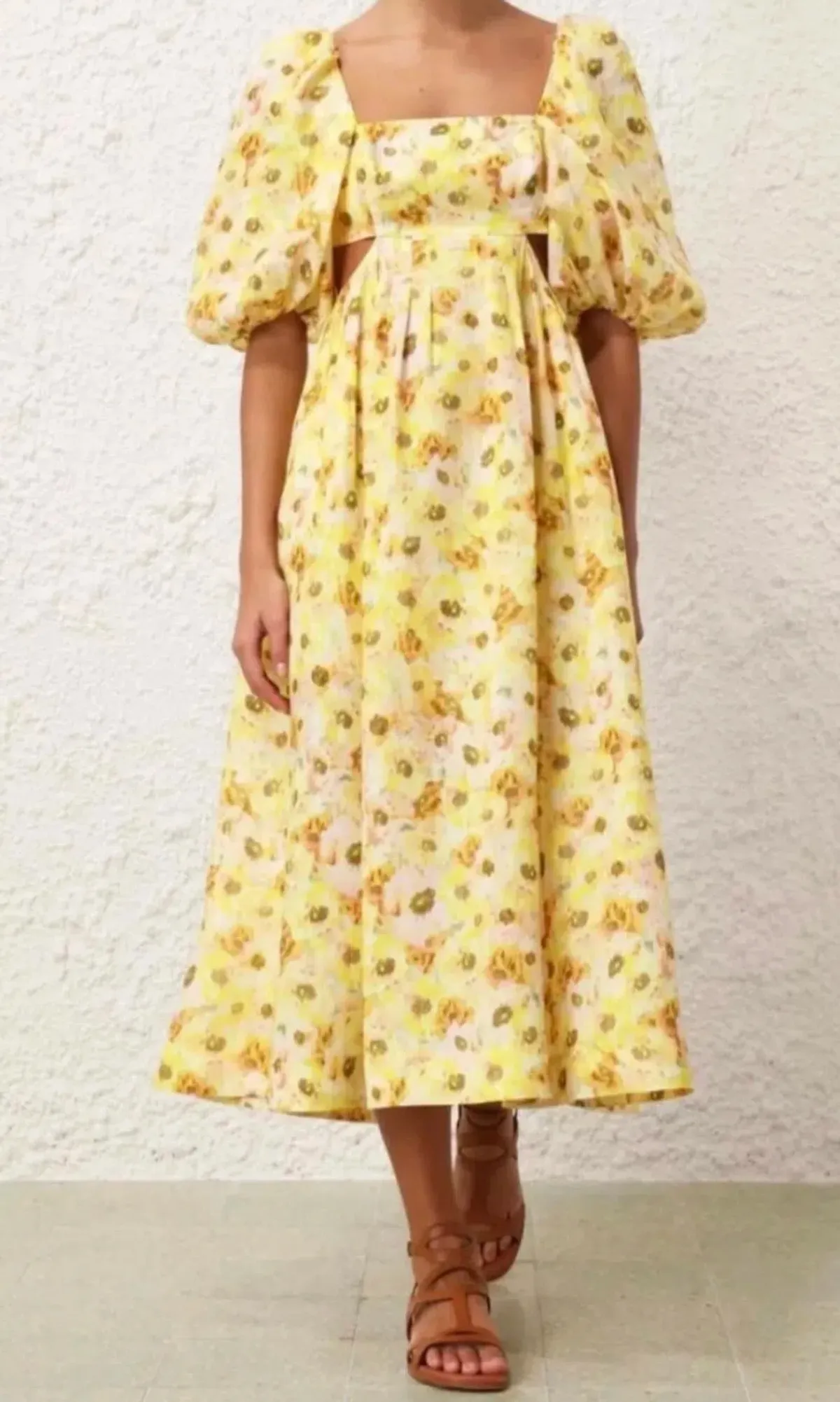 Zimmermann Lightburst Cut Out Midi Dress Yellow | Size 2 AU 12  - Image 3