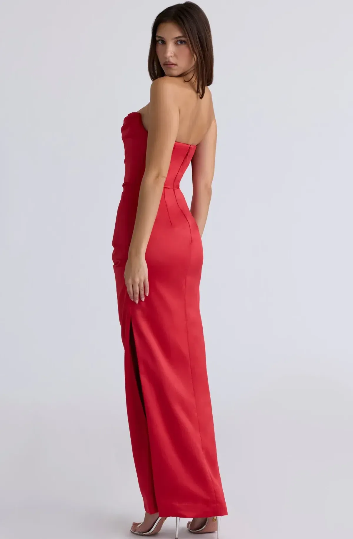 House of CB Adrienne Scarlet Satin Strapless Gown Size L+/AU 14 - Image 2
